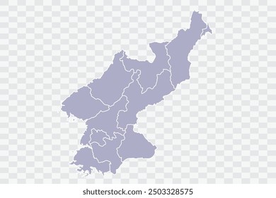 North Korea Map silver Color on White Background quality files Png