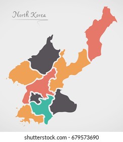 North Korea Map with states and modern round shapes