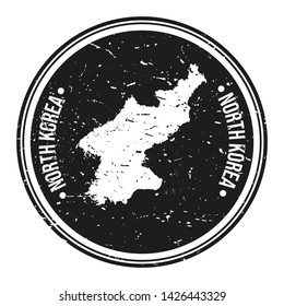 North Korea Map Symbol. Round Design Stamp Travel and Business Vector.