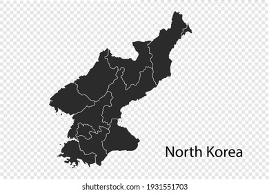 North Korea map vector, black color. isolated on transparent background