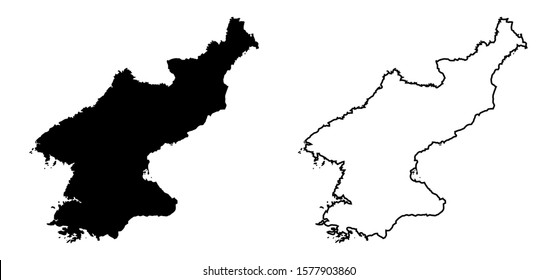 North Korea Map Vector - Blank Map of North Korea Black Silhouette and Outline Isolated on White