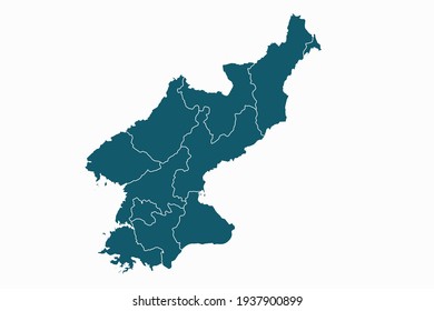 North Korea map vector. blue color on white background.