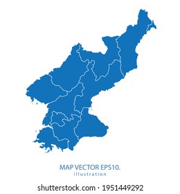 north Korea map vector EPS.10 blue color. on white background .