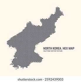 North Korea Map Vector Hexagonal Halftone Pattern Isolate On Light Background. Hex Texture in the Form of a Map of North Korea. Modern Technologic Contour Map of Korea for Design or Business Projects