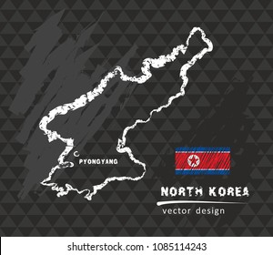 North Korea map, vector pen drawing on black background