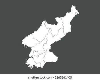 Vector de mapa de Corea del Norte, color blanco, aislado en fondo gris