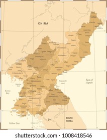 North Korea Map - Vintage High Detailed Vector Illustration