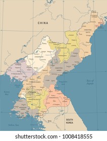 North Korea Map - Vintage High Detailed Vector Illustration