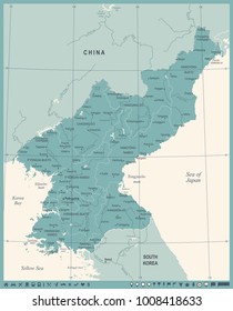 North Korea Map - Vintage High Detailed Vector Illustration