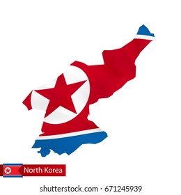 North Korea map with waving flag of country. Vector illustration.