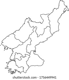 North Korea map in white color and black border on white background. Vector illustration.