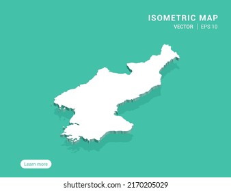 North Korea Map White On Green Background With 3d Isometric Vector Illustration.