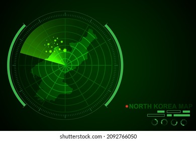 North Korea Map - World Map International vector template with futuristic circle radar style HUD, GUI, UI interface isolated on dark green background - Vector illustration eps 10