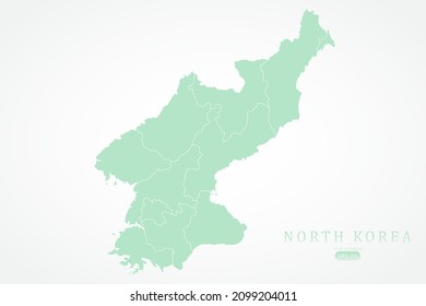 North Korea Map - World Map International vector template with High detailed including green color and white outline isolated on white background - Vector illustration eps 10