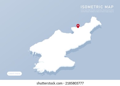 North Korea Map - World map International vector template with isometric style including shadow, white, blue color isolated on blue background for design, infographic - Vector illustration eps 10