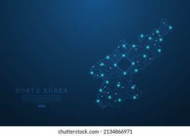 North Korea Map - World map vector template with Abstract futuristic circuit board Illustration or High-tech technology mash line and point scales on dark background - Vector illustration ep 10