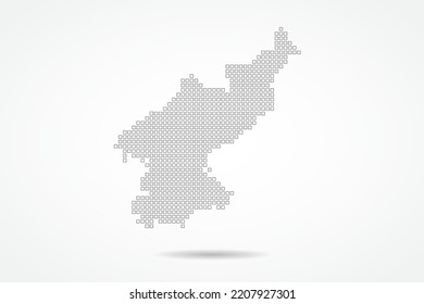 North Korea Map - World map vector template with square pixel thin black and outline sketch style isolated on white background for education, infographic, design - Vector illustration eps 10