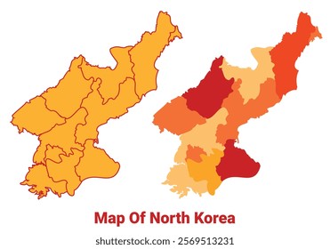 North Korea Map Yellow regions orange political map vector
