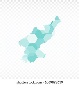 North Korea map-Polygonal map is made of colorful hexagons using the gradient method. On a plain background. Vector illustration eps 10.