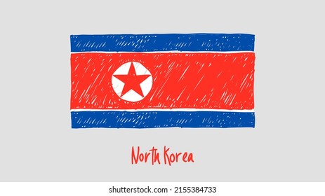 North Korea National Country Flag Marker or Pencil Sketch Illustration Vector