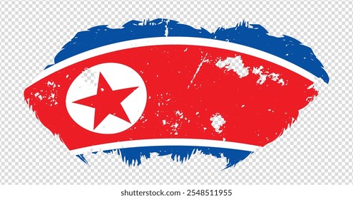 Bandera nacional de Corea del Norte con efecto de pincel de trazo afligido sobre fondo aislado