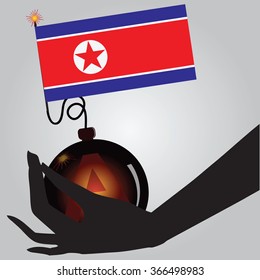 North Korea with nuclear bombs and flag.