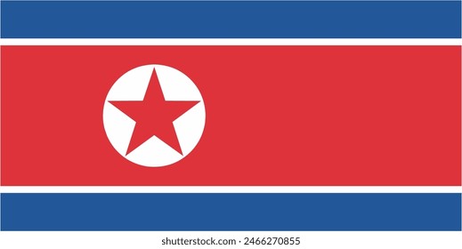 North Korea official flag vector with standard size and proportion. National flag emblem with accurate size and colors.