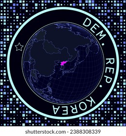North Korea on globe vector. Futuristic satellite view of the world centered on North Korea. Geographical illustration with the shape of the country and squares background.