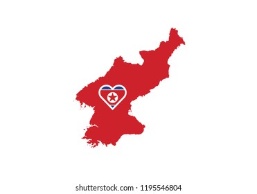 North Korea outline map country shape national borders state symbol heart love