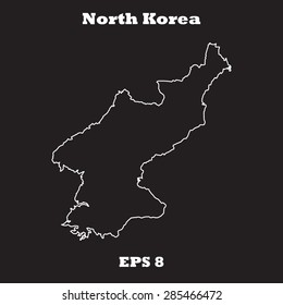 North Korea outline map, stroke. Name of country. Line style. Vector EPS8
