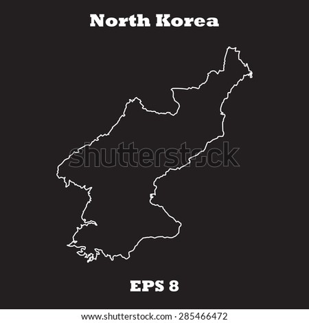 North Korea outline map, stroke. Name of country. Line style. Vector EPS8