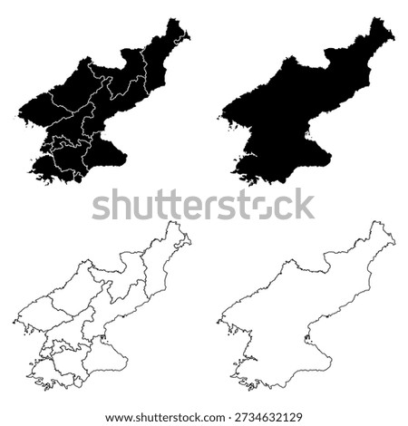 North Korea Outline and Solid Fill Map Set.