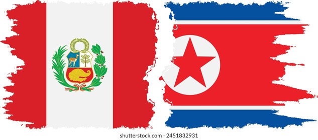 North Korea and Peru grunge flags connection, vector