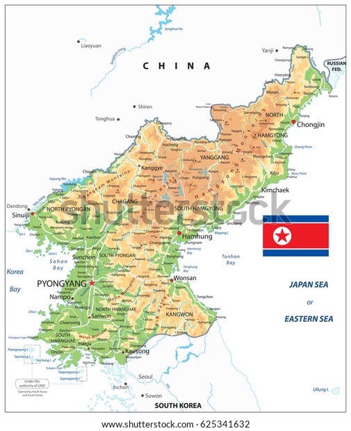 North Korea Physical Map Isolated On Stock Vector (Royalty Free ...