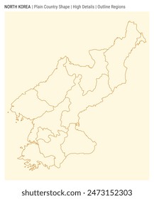 North Korea plain country map. High Details. Outline Regions style. Shape of North Korea. Vector illustration.