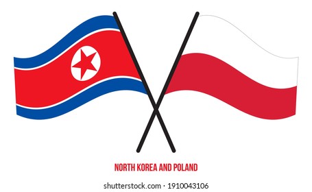 North Korea and Poland Flags Crossed And Waving Flat Style. Official Proportion. Correct Colors.