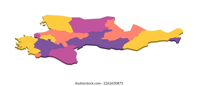 North Korea political map of administrative divisions - provinces. Isometric 3D blank vector map in four colors scheme.