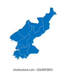 North Korea political map of administrative divisions - provinces. Solid blue blank vector map with white borders.