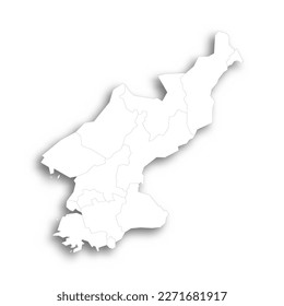 North Korea political map of administrative divisions - provinces. Flat white blank map with thin black outline and dropped shadow.