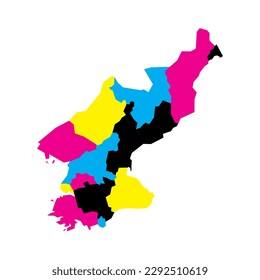 North Korea political map of administrative divisions - provinces. Blank vector map in CMYK colors.