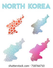North Korea polygonal map. Mosaic style maps collection. Bright abstract tessellation, geometric, low poly, modern design. North Korea polygonal maps for infographics or presentation.