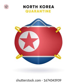 North Korea Quarantine Mask with Flag. Medical Precaution Concept. Vector illustration Coronavirus isolated on white background. Template Danger of Coronavirus for infographics.