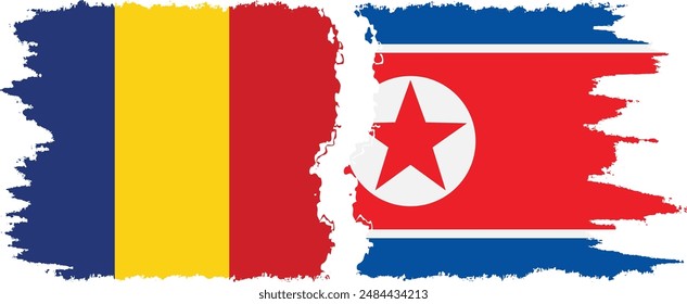 North Korea and Romania grunge flags connection, vector
