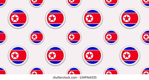 North Korea round flag seamless pattern. North Korean background. Vector circle icons. Geometric symbols stickers. Texture for sports pages, games, travelling design elements. patriotic wallpaper