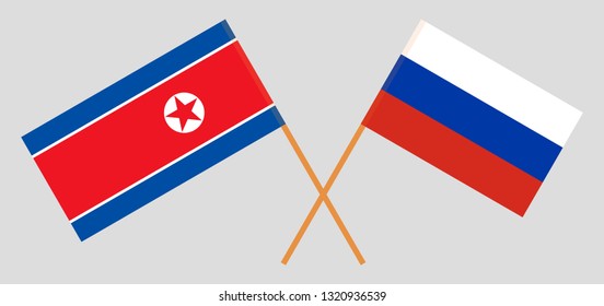 North Korea and Russia. The Korean and Russian flags. Official colors. Correct proportion. Vector illustration