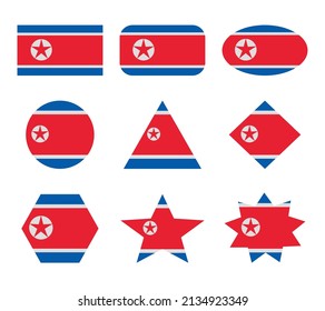 north korea set of flags with geometric shapes
