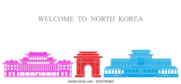 North Korea set. Isolated North Korea architecture on white background