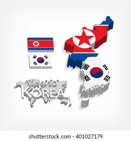 North Korea and South Korea 3D ( flag and map ) ( transportation and tourism concept )