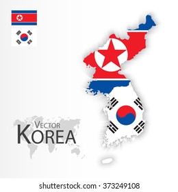 North Korea And South Korea ( Flag And Map ) ( Transportation And Tourism Concept )