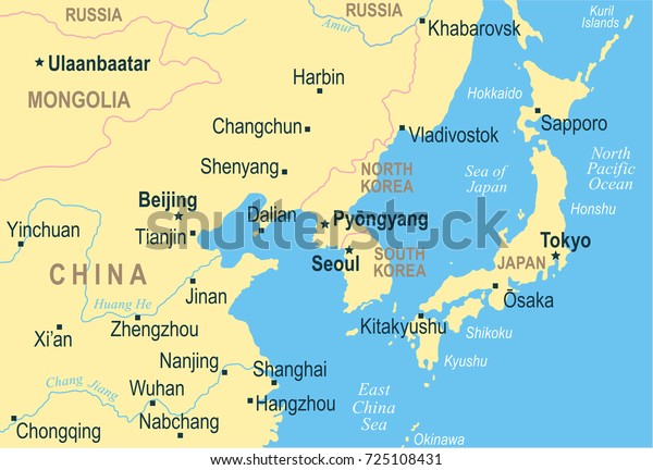 北朝鮮韓国日本中国ロシアモンゴルの地図 詳細なベクターイラスト のベクター画像素材 ロイヤリティフリー